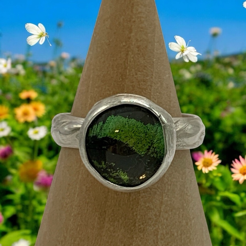 Elegant Sterling Silver Ring with Real Butterfly Wing Under Glass Size 8.5